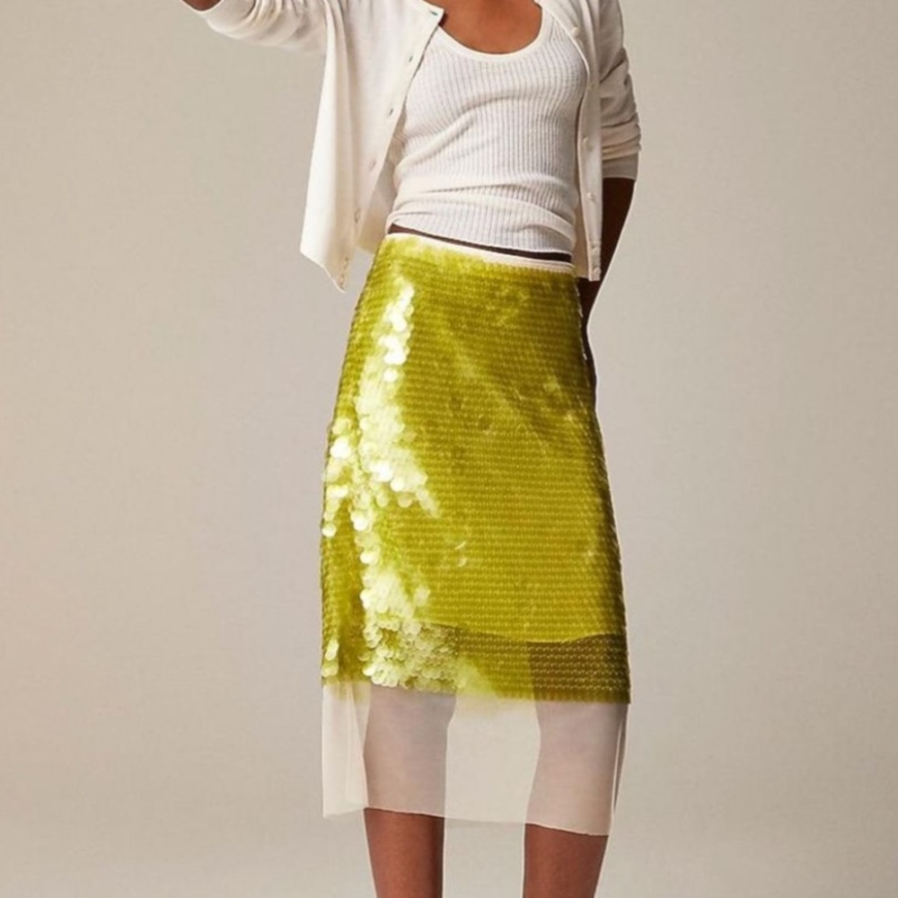 J. Crew Collection sequin paillette midi skirt Lime Sequin Midi Skirt